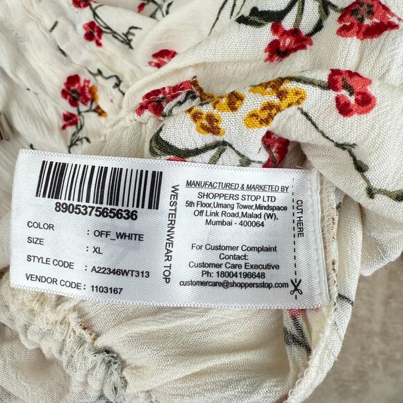 Floral‎ Peasant Peplum Blouse Womens XL White Long Sleeve Boho Cottagecore NWT - Picture 7 of 12